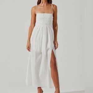 White flowy smocked open back midi dress, worn once for engagement photos!